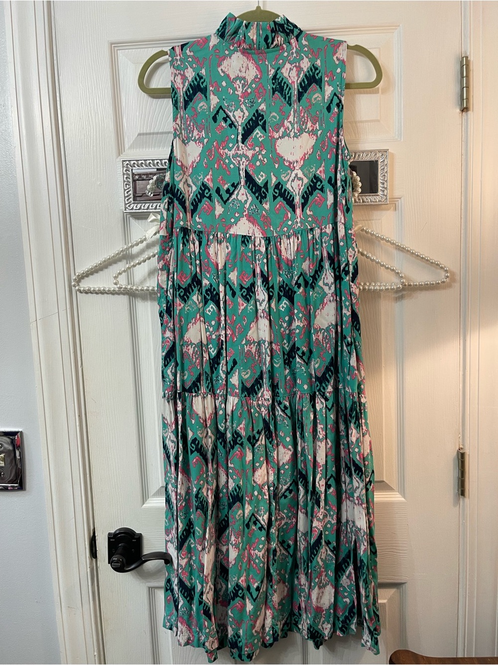 Sleeveless Teal Ikat Tiered Dress Crown & Ivy - Picture 4 of 4